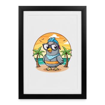 Pigeon Funny Cartoon Summer Beach Sunglasses - Framed poster (27 × 37 cm) - black - Front