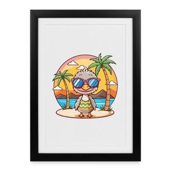 Ostrich Funny Cartoon Summer Beach Sunglasses - Framed poster (27 × 37 cm) - black - Front