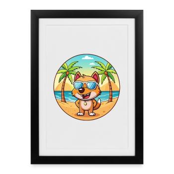 Dog Funny Cartoon Summer Beach Sunglasses - Framed poster (27 × 37 cm) - black - Front