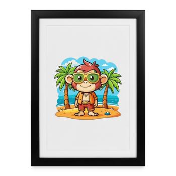 Lunettes de soleil de plage d’été de dessin animé drôle de singe - Affiche encadrée (27 × 37 cm) - noir - Devant
