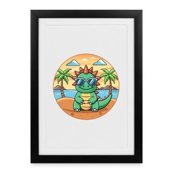 Dragon Funny Cartoon Lunettes de soleil de plage d’été - Affiche encadrée (27 × 37 cm) - noir - Devant