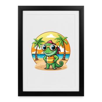 Chameleon Funny Cartoon Summer Beach Sunglasses - Framed poster (27 × 37 cm) - black - Front