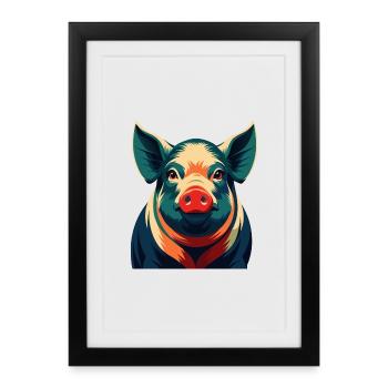 Cochon Personnage De Dessin Animé Animal De Compagnie Coloré - Affiche encadrée (27 × 37 cm) - noir - Devant