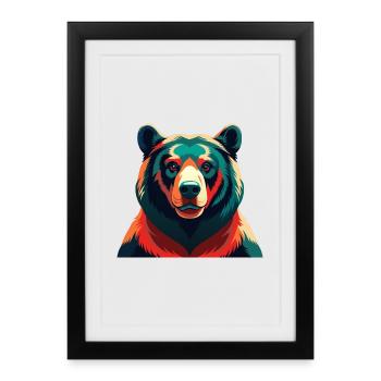 Ours Dessin Animé Personnage Animal De Compagnie Coloré - Affiche encadrée (27 × 37 cm) - noir - Devant