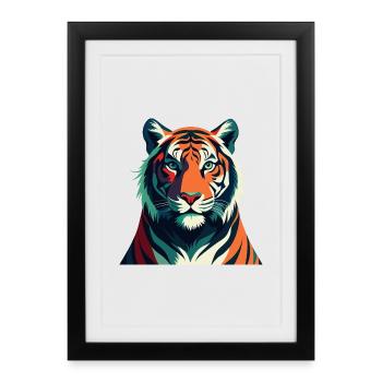Tigre Dessin animé Personnage Animal de compagnie coloré - Affiche encadrée (27 × 37 cm) - noir - Devant