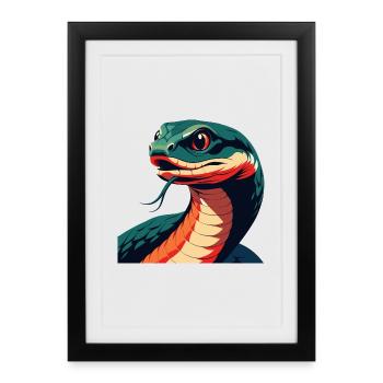 Serpent Dessin Animé Personnage Animal De Compagnie Coloré - Affiche encadrée (27 × 37 cm) - noir - Devant