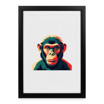 Singe Dessin Animé Personnage Animal De Compagnie Coloré - Affiche encadrée (27 × 37 cm) - noir - Devant