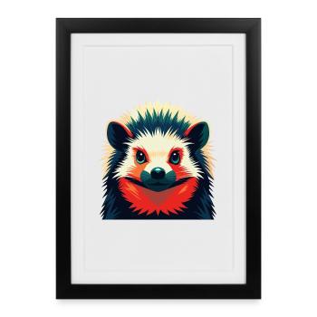hérisson dessin animé personnage animal de compagnie coloré - Affiche encadrée (27 × 37 cm) - noir - Devant