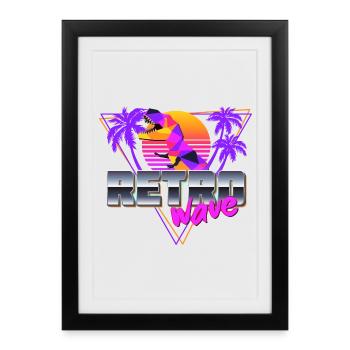 Synthwave Dinosaur - Framed poster (27 × 37 cm) - black - Front