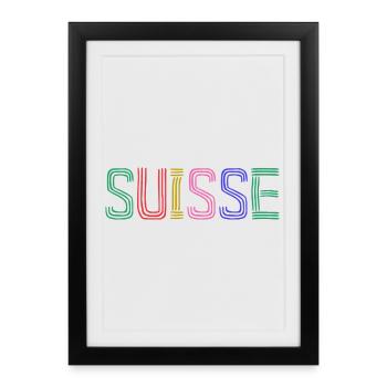 SUISSE. PAYS. GENEVE. HUMOUR. DRAPEAU. GENEVE - Affiche encadrée (27 × 37 cm) - noir - Devant
