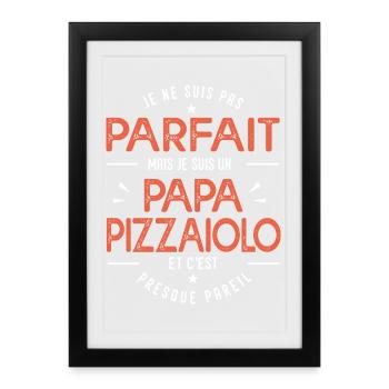 Papa Pizzaiolo Cadeau drôle pour amateur de pizza - Affiche encadrée (27 × 37 cm) - noir - Devant
