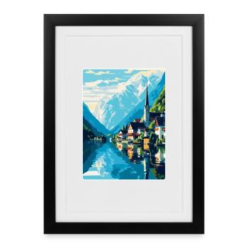 Hallstatt Lac Autriche Affiche de voyage vintage WPA - Affiche encadrée (27 × 37 cm) - noir - Devant