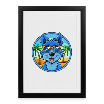 Blue Paul Terrier Chien Race Dessin Animé Lunettes De Soleil Plage - Affiche encadrée (27 × 37 cm) - noir - Devant
