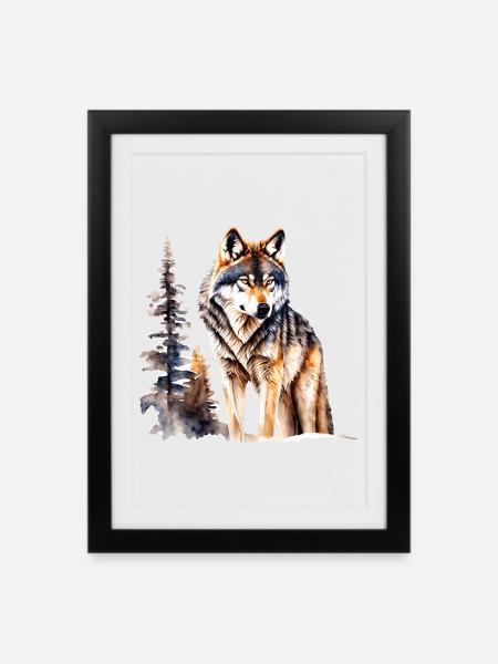 Wolf - Gerahmtes Poster (27 × 37 cm) - Schwarz