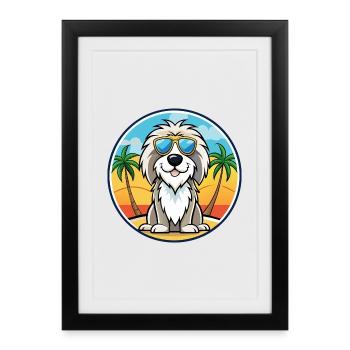 Chien de berger picard race dessin animé lunettes de soleil plage - Affiche encadrée (27 × 37 cm) - noir - Devant