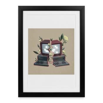Computer with flowers - nature overwhelmed technique - Framed poster (27 × 37 cm) - black - Front