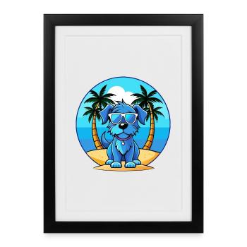 Lunettes de soleil Blue Picardy Spaniel Dog Breed Cartoon - Affiche encadrée (27 × 37 cm) - noir - Devant