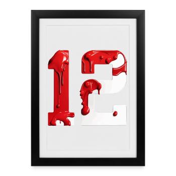 NON. 12 NUMÉRO 12 ROUGE BLANC 12E ANNIVERSAIRE - Affiche encadrée (27 × 37 cm) - noir - Devant