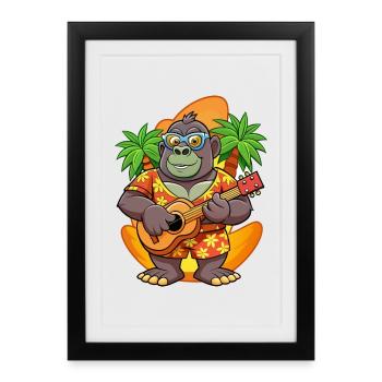 Lunettes de soleil de plage d’été Gorilla drôle hawaïenne - Affiche encadrée (27 × 37 cm) - noir - Devant