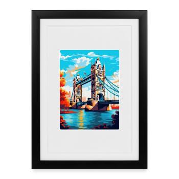 Tower Bridge Angleterre Royaume-Uni Affiche de voyage Souvenir WPA - Affiche encadrée (27 × 37 cm) - noir - Devant