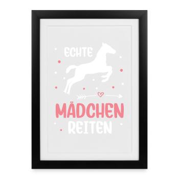 Echte Mädchen Reiten Pferde Mädchen - Gerahmtes Poster (27 × 37 cm) - Schwarz - Vorne