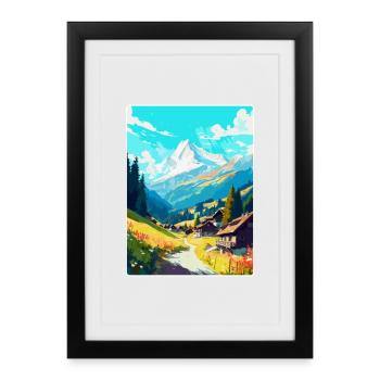 Mayrofen, Autriche, Affiche de voyage vintage, souvenir - Affiche encadrée (27 × 37 cm) - noir - Devant