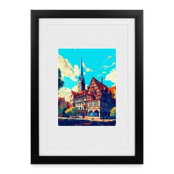 Hanovre Allemagne Poster de voyage vintage souvenir - Affiche encadrée (27 × 37 cm) - noir - Devant