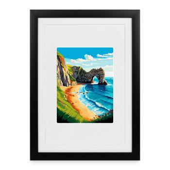 Durdle Door England Uk Travel Poster Souvenir WPA - Framed poster (27 × 37 cm) - black - Front