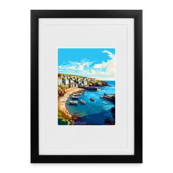 Port Issac, England, Vereinigtes Königreich, Reiseposter, Souvenir, WPA - Gerahmtes Poster (27 × 37 cm) - Schwarz - Vorne