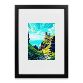 Tintagel Castle England Uk Travel Poster Souvenir - Framed poster (27 × 37 cm) - black - Front
