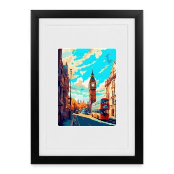 Londres, Angleterre, Royaume-Uni, Affiche de voyage vintage, Souvenir - Affiche encadrée (27 × 37 cm) - noir - Devant