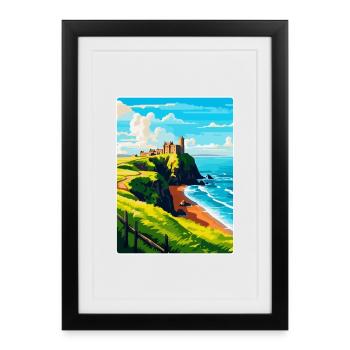 Dunnottar Castle England Uk Reise Poster Souvenir - Gerahmtes Poster (27 × 37 cm) - Schwarz - Vorne