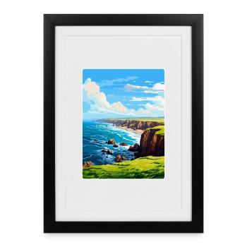 Lands End Cornouailles Angleterre Royaume-Uni Affiche de voyage WPA - Affiche encadrée (27 × 37 cm) - noir - Devant
