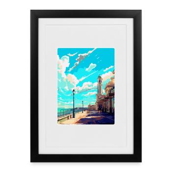 Brighton Angleterre Royaume-Uni Affiche de voyage vintage souvenir - Affiche encadrée (27 × 37 cm) - noir - Devant