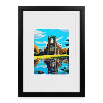 Bolton Abbey Angleterre Royaume-Uni Affiche de voyage Souvenir WPA - Affiche encadrée (27 × 37 cm) - noir - Devant