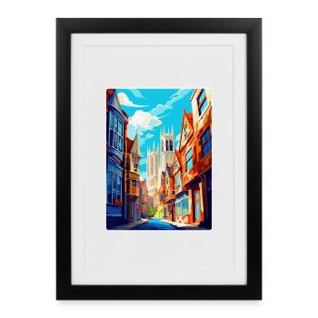 York Angleterre Royaume-Uni Affiche de voyage vintage Souvenir WPA - Affiche encadrée (27 × 37 cm) - noir - Devant