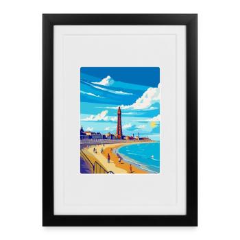 Blackpool Uk Vintage Voyage Poster WPA Souvenir - Affiche encadrée (27 × 37 cm) - noir - Devant