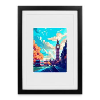 Londres, Angleterre, Royaume-Uni, Affiche de voyage vintage, Souvenir - Affiche encadrée (27 × 37 cm) - noir - Devant