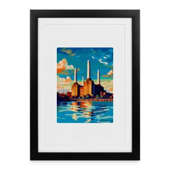 Battersea Londres Angleterre Royaume-Uni Affiche de voyage vintage - Affiche encadrée (27 × 37 cm) - noir - Devant