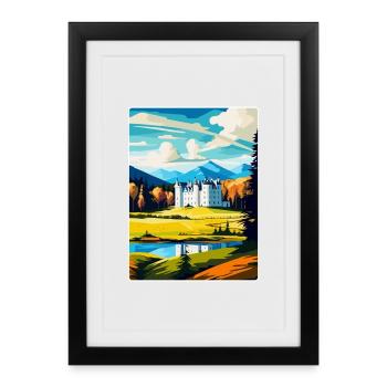 Blair Castle Écosse Royaume-Uni Affiche de voyage vintage WPA - Affiche encadrée (27 × 37 cm) - noir - Devant