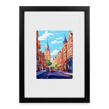 Oxford Street Angleterre Royaume-Uni Affiche de voyage vintage WPA - Affiche encadrée (27 × 37 cm) - noir - Devant