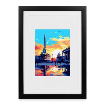 Trafalgar Square Angleterre Royaume-Uni Affiche de voyage vintage - Affiche encadrée (27 × 37 cm) - noir - Devant