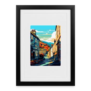 Hebden Bridge Angleterre Royaume-Uni Affiche de voyage vintage WPA - Affiche encadrée (27 × 37 cm) - noir - Devant