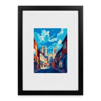 York Angleterre Royaume-Uni Affiche de voyage vintage Souvenir WPA - Affiche encadrée (27 × 37 cm) - noir - Devant