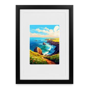 Lands End Cornouailles Angleterre Royaume-Uni Affiche de voyage WPA - Affiche encadrée (27 × 37 cm) - noir - Devant