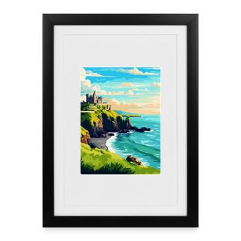 Dunluce Castle Ireland Uk Vintage Travel Poster - Framed poster (27 × 37 cm) - black - Front