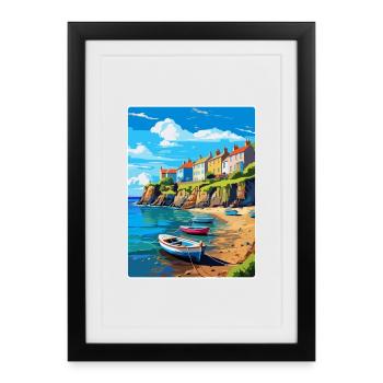 New Quay Wales Uk Vintage Travel Poster Souvenir - Framed poster (27 × 37 cm) - black - Front