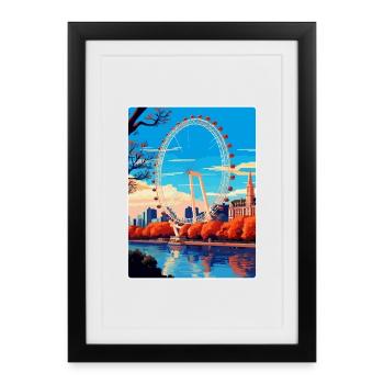 London Eye Angleterre Royaume-Uni Affiche de voyage vintage WPA - Affiche encadrée (27 × 37 cm) - noir - Devant