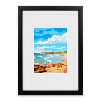 Porthcawl Bay Uk Affiche de voyage vintage souvenir - Affiche encadrée (27 × 37 cm) - noir - Devant