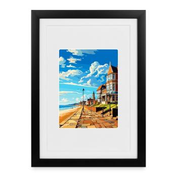 Herne Bay Angleterre Royaume-Uni Affiche de voyage vintage WPA Art - Affiche encadrée (27 × 37 cm) - noir - Devant